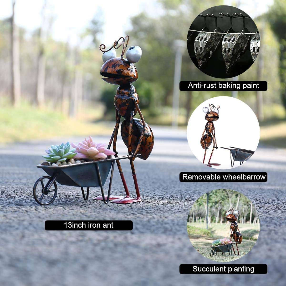 Metal Garden Sculpture with Removable Bucket for Patio Lawn Yard Indoor Outdoor Decor