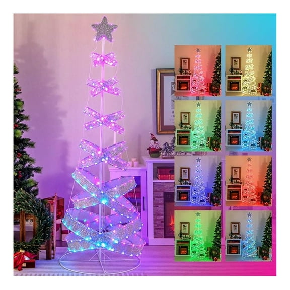 7 FT Lighted Spiral Christmas Tree, Pre-lit Xmas Tree with 341 Multi-Color , Foldable Color Changing Artificial Christmas Tree for Holiday Garden Party Indoor Outdoor Decorations
