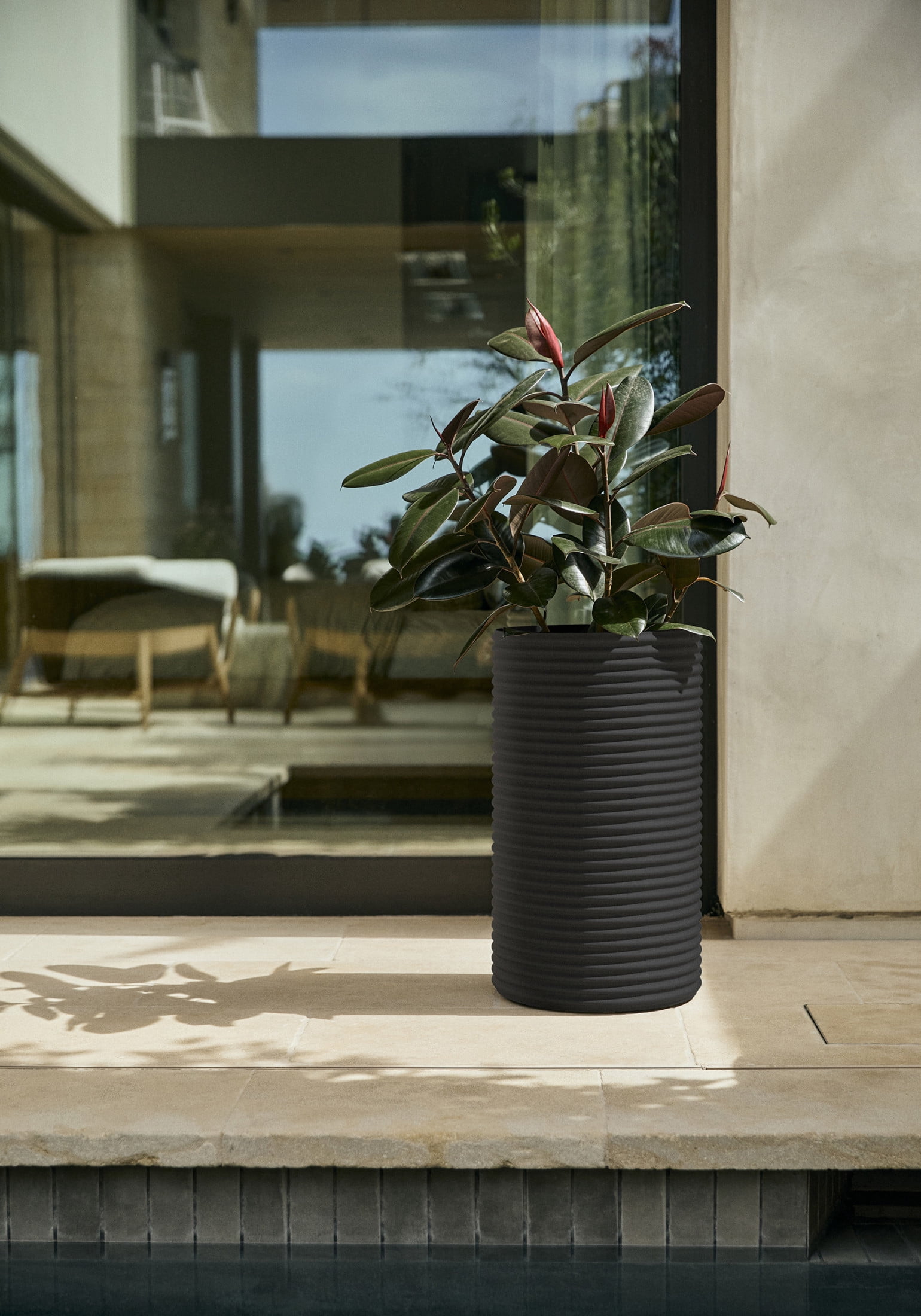 Veradek Mod Series 25" Plastic-Stone Tall Planter - (Black)