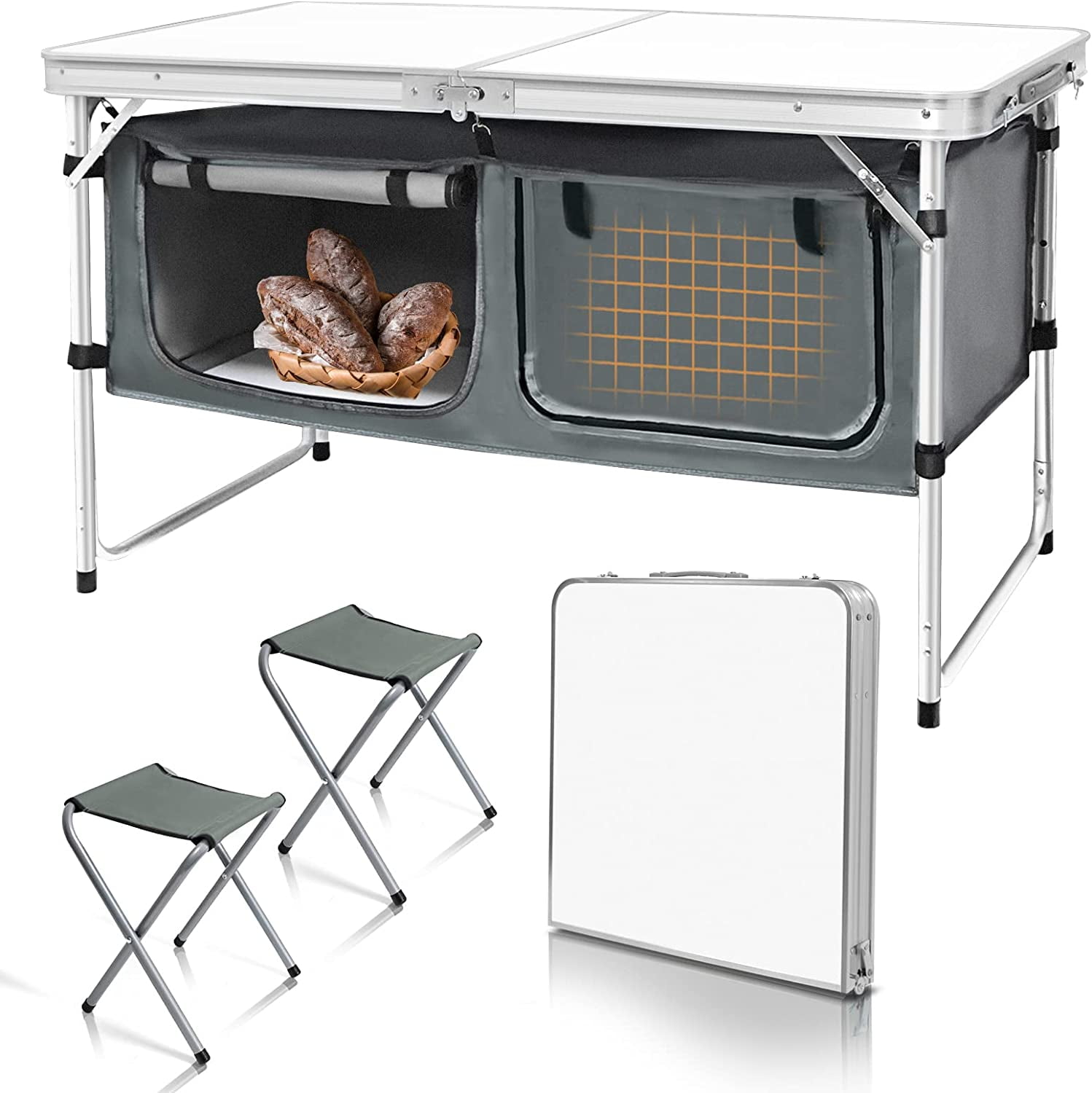 Folding Camping Table with Storage Compartment Aluminum Lightweight