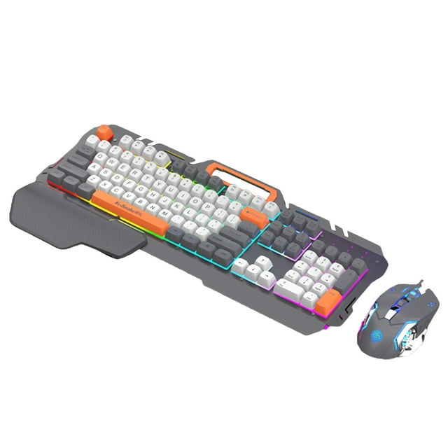 Cameland Wired Gaming Keyboard Metal Panel Fashion Color Blocking Ball Cap Computer Laptop Keyboard and Mouse