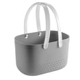 thumbnail image 1 of Cesta de ducha portátil con orificios de ventilación, cesta de almacenamiento portátil de plástico de gran capacidad con asas para baño, color gris., 1 of 14