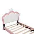 thumbnail image 6 of PU Leather Upholstered Platform Bed, Twin Size Wood Bed Frame with Crown-Shaped Headboard, Cute Platform Bed with Slats for Girls Boys, White+Pink, 6 of 7