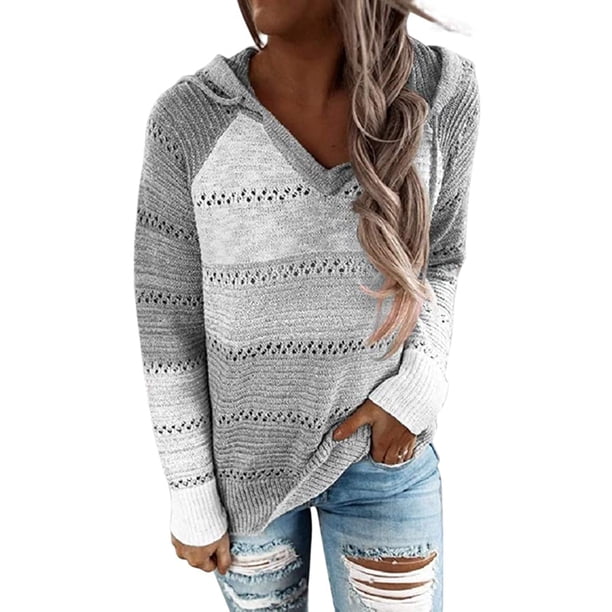Sudadera con capucha para mujer Suéteres Bloque de color Sudadera de manga larga Sudaderas Salón Sudadera con capucha ligera Tops Adepaton CJWUS-1444