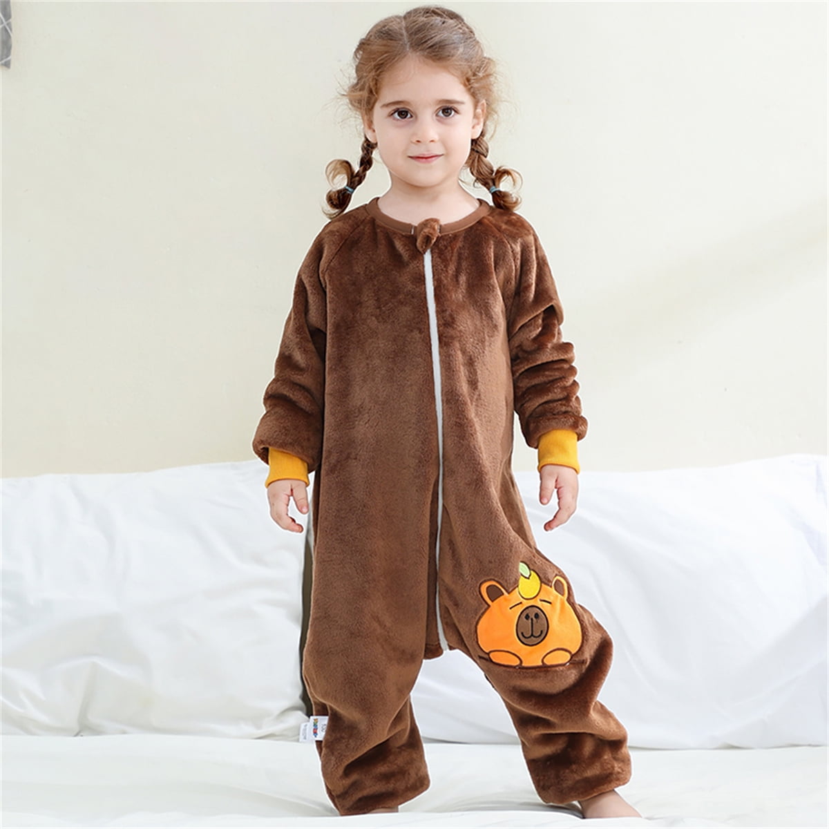 WIBACKER 6M-6Y Baby Warm Flannel Sleeping Bag, Infant Sleepsuit, Kids Toddler Boys Girls Long Sleeve Double Zipper Wearable Sleep Sack - Bear