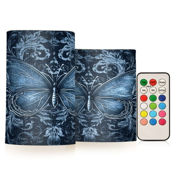 ALAZA Artistic Ethnic Butterfly 2 PCs LED Flickering Flameless Candles with Remote Timer Battery Operated Candle