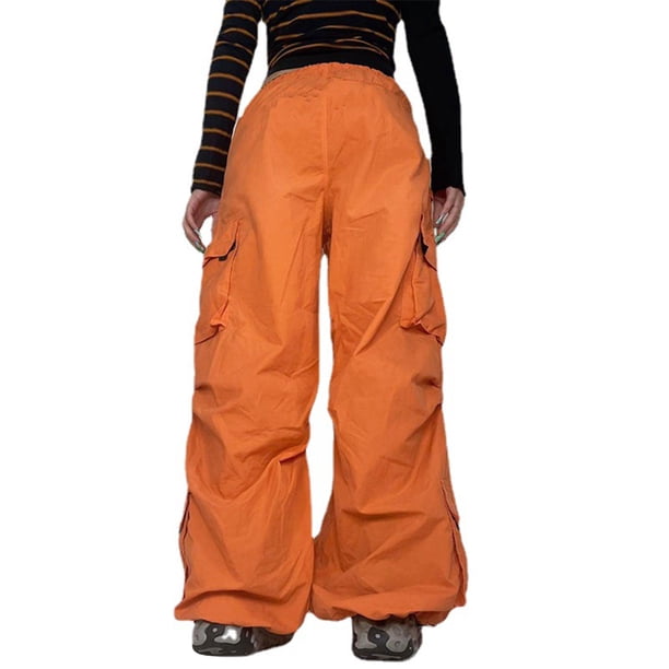 Naranja S Estilo callejero Bolsillo con cintura elástica Monos Estilo dulce y fresco Pantalones sueltos sueltos de calle Pantalones casuales versátiles y delgados Pantalones para trapear el piso