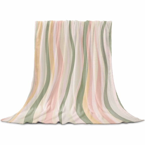 Flannel Throw Blanket for Couch Sofa Bed,Light Green Pink Stripes Soft Cozy Warm Fuzzy Blanket 40x50in