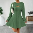 thumbnail image 2 of CharmCyan Women’s Ribbed Knit Long Sleeve Hooded Dress with Cutout Detail and Flared Skirt Casual Pullover Style Comfortable Fit Green M, 2 of 6