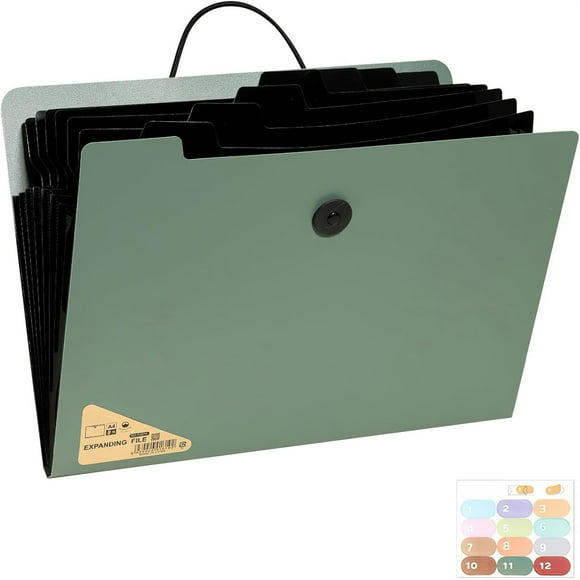 Warehouse Sale Expanding File Folder, Pockets Folder Expandable, A4 Letter Size Accordian Folder, Elastic Cord Closure Documents Paper Organizer for Schools Office Light Green 12.8x9.8IN