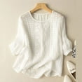 thumbnail image 4 of ZANZEA Women Summer Floral Embroidery 3/4 Sleeve O Neck Tops Casual Loose Solid Shirt Blouse, 4 of 7