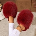 thumbnail image 7 of Womens Fuzzy Slipper Big Faux Fur Soft Fashion Non Slip Comfortable Warm House Shoes Wine 6.5-7, 7 of 7