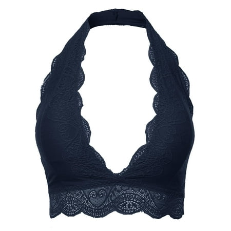 

FashionOutfit Women s Solid Lace Cami Halter Neck Bralette