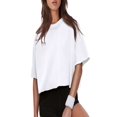 thumbnail image 3 of Women Cropped T-Shirts Drop Shoulder Round Neck Crop Tops Casual Summer Solid Color Basic Tees, 3 of 5