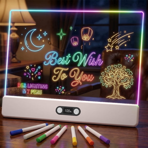 Seenlast Led Drawing Board for Kids with 8 Light Effects, 16" Rechargeable Wireless Dry Erase Glow Note Doodle Pad,Birthday Gifts For Boys And Girls.