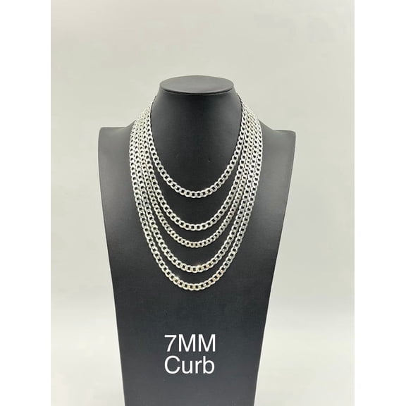 925 Sterling Silver Curb Chain Necklace 7mm 24" Italy