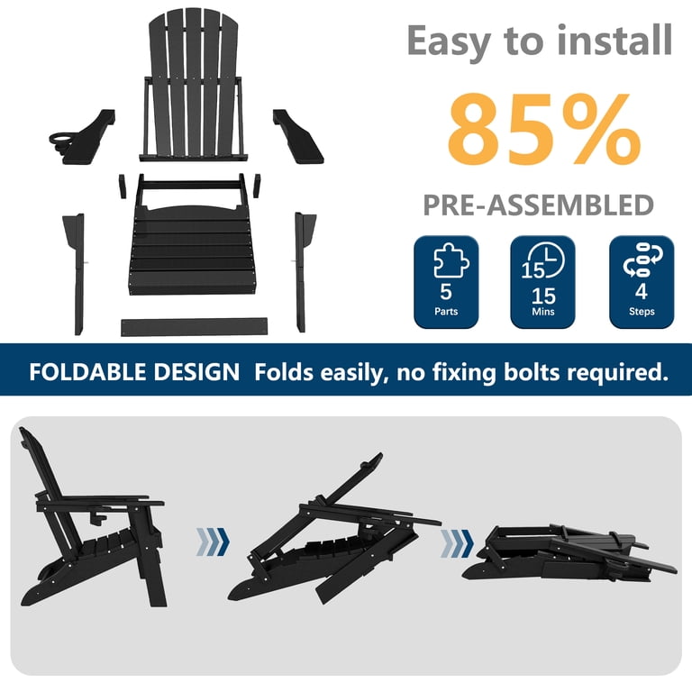 FOOWIN Folding Adirondack Chairs, Set of 2, With Cup Holder photo 5
