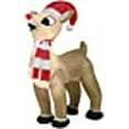 thumbnail image 1 of Gemmy Christmas Airblown Inflatable Standing Rudolph w/Santa Hat & Scarf, 3.5 ft Tall, Brown, 1 of 3