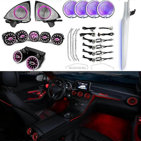 For Mercedes C Class W205 C200 C180 Turbine Air Vent LED Air Condition Vent with Ambient Light Air Vent Ambient Lighting-Cold White-64 colors