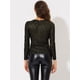 thumbnail image 4 of Camisa de manga larga Allegra K Brillante Negro Brillante XL, 4 of 5
