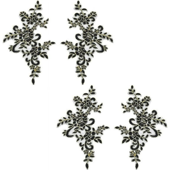 2pcs 4pcs Lace Flower Appliques Embroidered Trim Applique Lace Fabric Patches Polyester Garment Patches Bridal Wedding Applique Decor Dress Decoration for Clothes Jeans