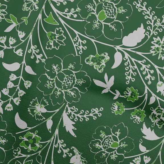 oneOone Rayon Dark Green Fabric Jacobean Floral Quilting Supplies Print Sewing Fabric By The Yard 56 Inch Wide