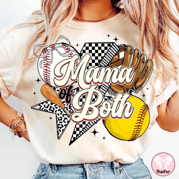 Mama Of Both Shirt Baseball And Softball Mama Sports Mom Tee Unisex Soft WHITE S-5XL