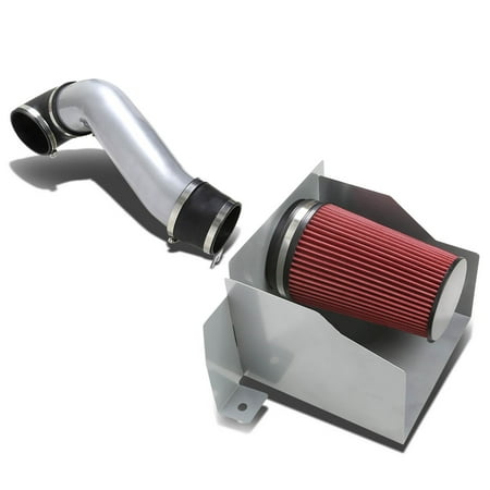 For 03-09 Hummer H2 6.0/6.2 V8 Silver Coated Aluminum Air Intake Pipe+Red Filter System 04 05 06 07 08
