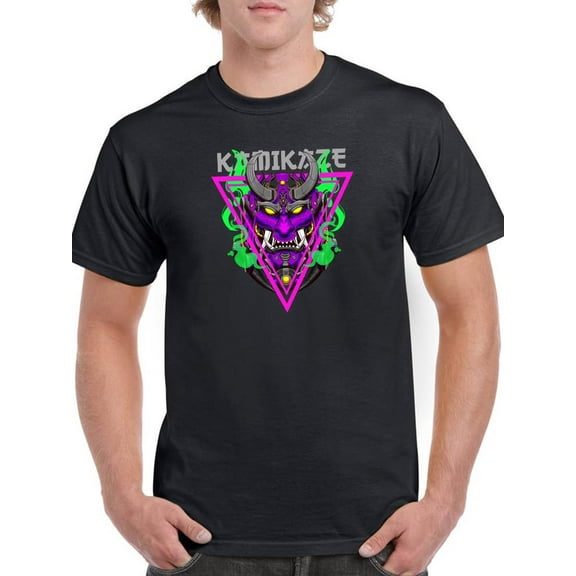 Oni Mask Neopunk Drawing Style T-Shirt Men -Image by Shutterstock, Male 3X-Large