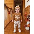 thumbnail image 4 of RUINIXCW Infant Baby Boy Thanksgiving Outfit Fashion Long Sleeve Letters Embroidered Romper with Print Pants, Hat 3Pcs Fall Set, 4 of 9
