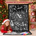 thumbnail image 3 of OCCOA DIY Christmas Coloring Blanket Set Soft Washable Fabric with Markers Festive Town Snowman Cottage Deer, Reusable for Family Activity Holiday Gift, D, 3 of 7
