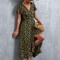 thumbnail image 2 of Floral Printed Wrap Dress Floral Printed V Neck Wrap Dress Floral Wrap Dress Summer Wrap V Neck Dress Women Floral Wrap Dress V Neck Waist Belted Ruffle Sleeve Asymmetrical Hem ANGGREK Negro XXL, 2 of 6