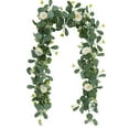 thumbnail image 2 of Luxcidy Artificial Eucalyptus Garland with Flowers, Fake Rose Flower Garland, Floral Vines Roses Eucalyptus Vine for Party Wedding Decor (Green), 2 of 6
