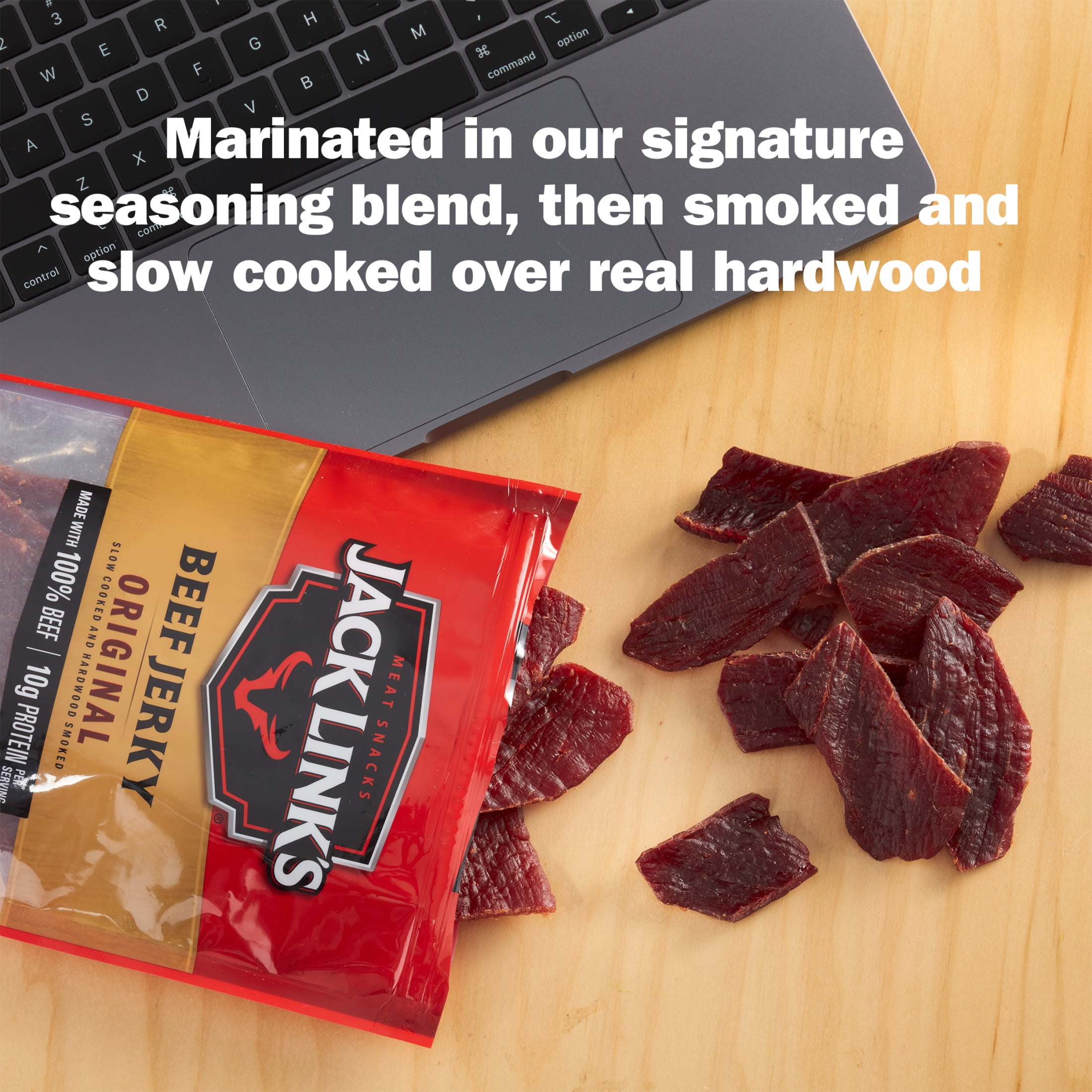 (2 pack) Jack Link’s Beef Jerky, Made with 100% Beef, Original Flavor, 10g of Protein per Serving, 10 Ounce Bag