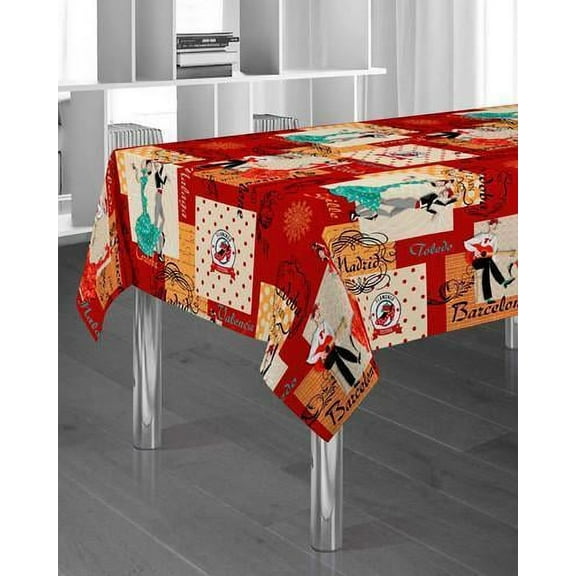 Spanish Red 100% Polyester, Stain Resistant Tablecloth 78 x 59 inch