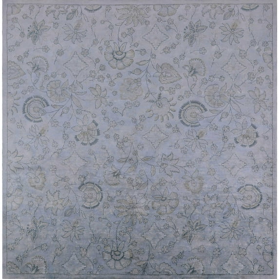 Ahgly Company Machine Washable Indoor Square Industrial Modern Light Slate Gray Area Rugs, 8' Square