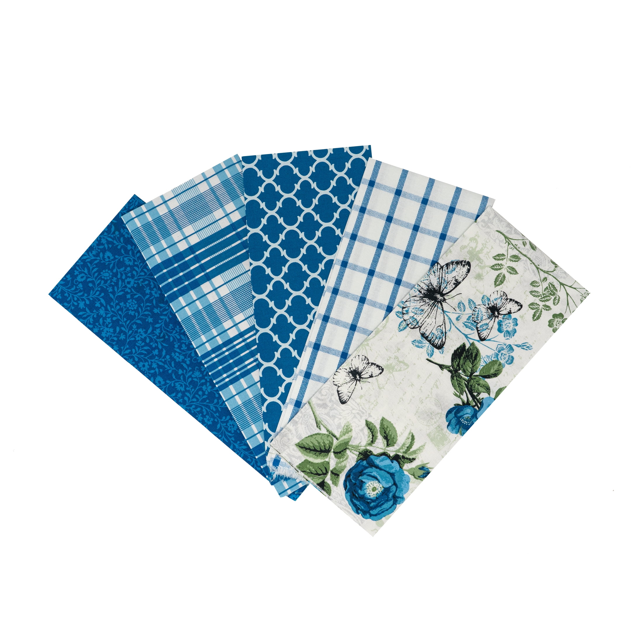 Waverly Inspirations Sewing & Craft Fabric Bundle, 100% Cotton, Blue, 5 Pieces, 18 x 21 in