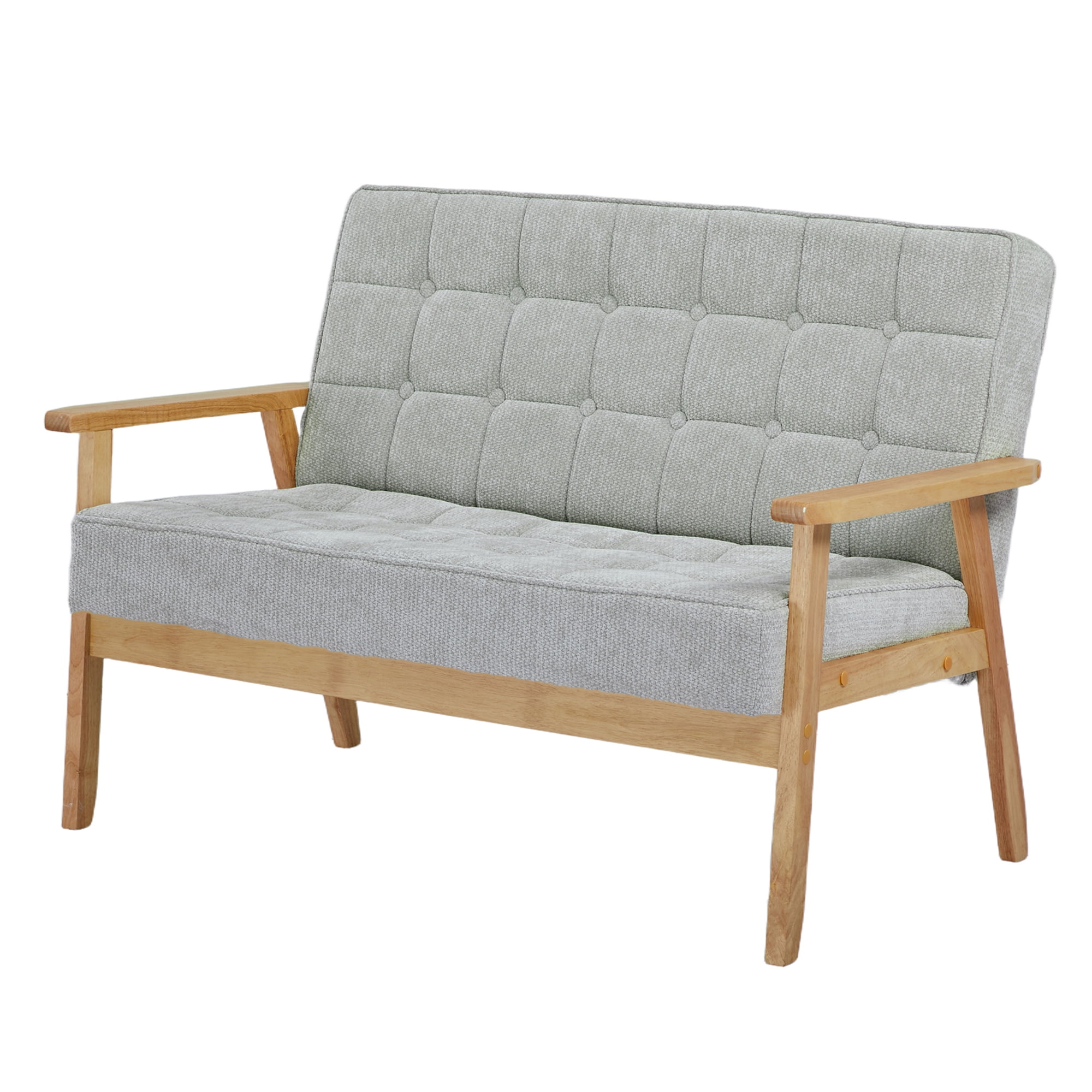 2-Seater Modern Sofa with Button Tufting, Solid Pine Wood Frame & Soft Fabric, Compact Loveseat for Living Room, Apartment, Dorm (Gray)