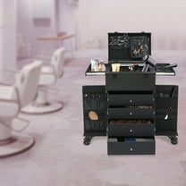 Peakora Professional Rolling Makeup Train Case Aluminum Cosmetic Case Makeup Organizer Travel Case Extra Large Trolley Makeup Travel Organizer with 360° Swivel Wheels & Adjustable Pull Rod Black