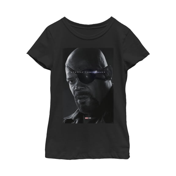 Girl's Marvel Avengers: Endgame Nick Fury Poster  Graphic Tee Black Small