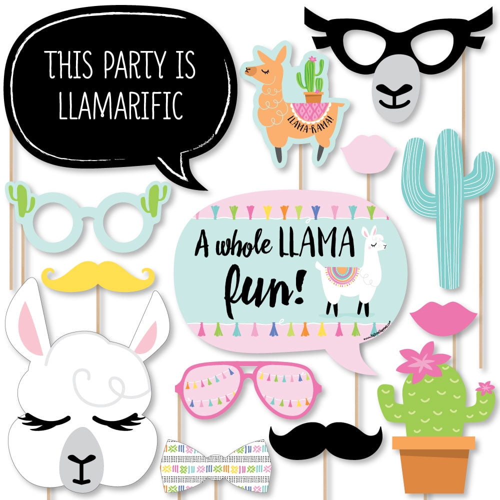 Whole Llama Fun - Llama Fiesta Baby Shower or Birthday Party Photo Booth Props Kit - 20 Count