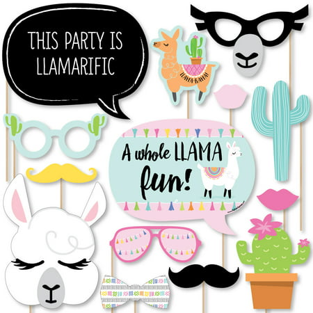 Whole Llama Fun - Llama Fiesta Baby Shower or Birthday Party Photo Booth Props Kit - 20 Count