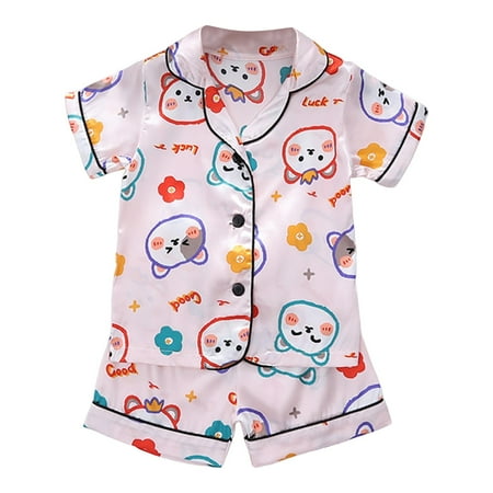 

Toddler Girls Pajamas 2Pcs Buttons Long Sleeve Shirts with Shorts Cartoon Animal Sleepwear Pajamas Set for Girls 18M-24M