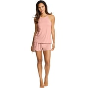 Women's Layered Pastel Lace Tank Short Set, Pink Nectar, Extra Large