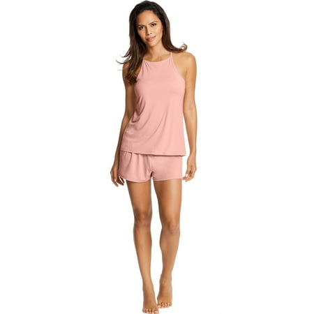 Women's Layered Pastel Lace Tank Short Set, Pink Nectar, Extra Large