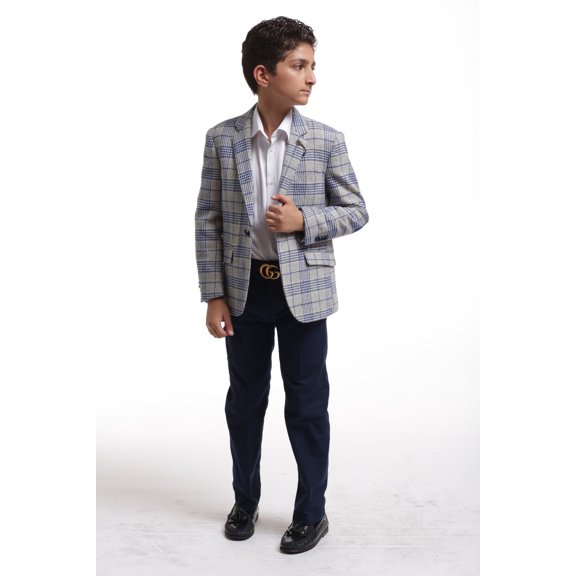 Elie Balleh Grey Royal Grey Plaid Boys's Blazers Sports Coat Jacket