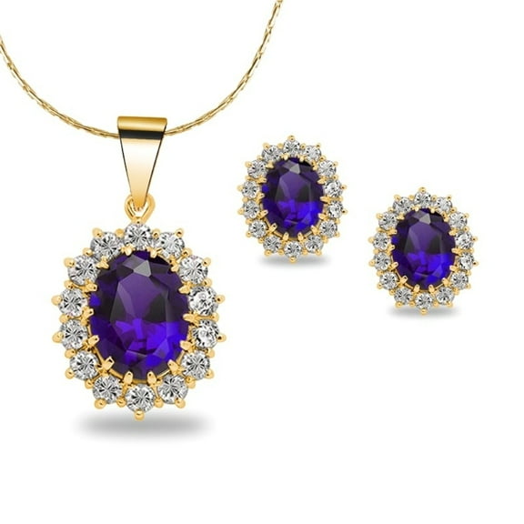 18K Yellow Gold Created Amethyst  Round 1 Carat Oval Necklace Plated 18 inch Adult Female
