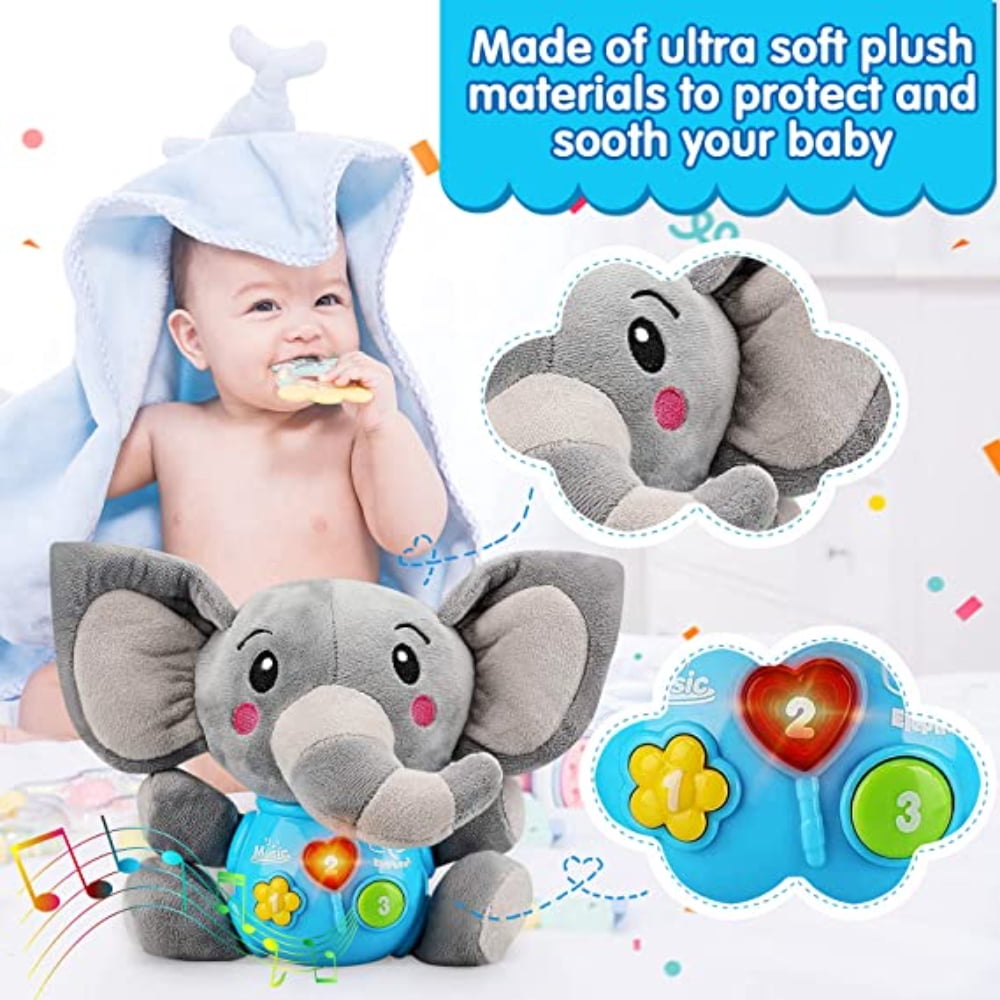 Dsseng Plush Elephant Music Baby Toys Cute Stuffed Animal Light Up Baby Toys Newborn Baby Musical Toys for Infant Babies Boys & Girls Toddlers