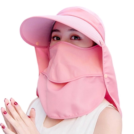 Wuxian Women'S Summer Sun Hat Solid Color Adjustable Strap Large Wide Brim Beach Caps Foldable Cover Neck Flap Soft Top Travel Outdoor Vacation Uv Protection Hiking Fishing Hat,Pink,One Size