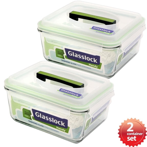 Glasslock Handy Rectangular Tempered Glass Food Container Set of 2 1800ml/7.6cup